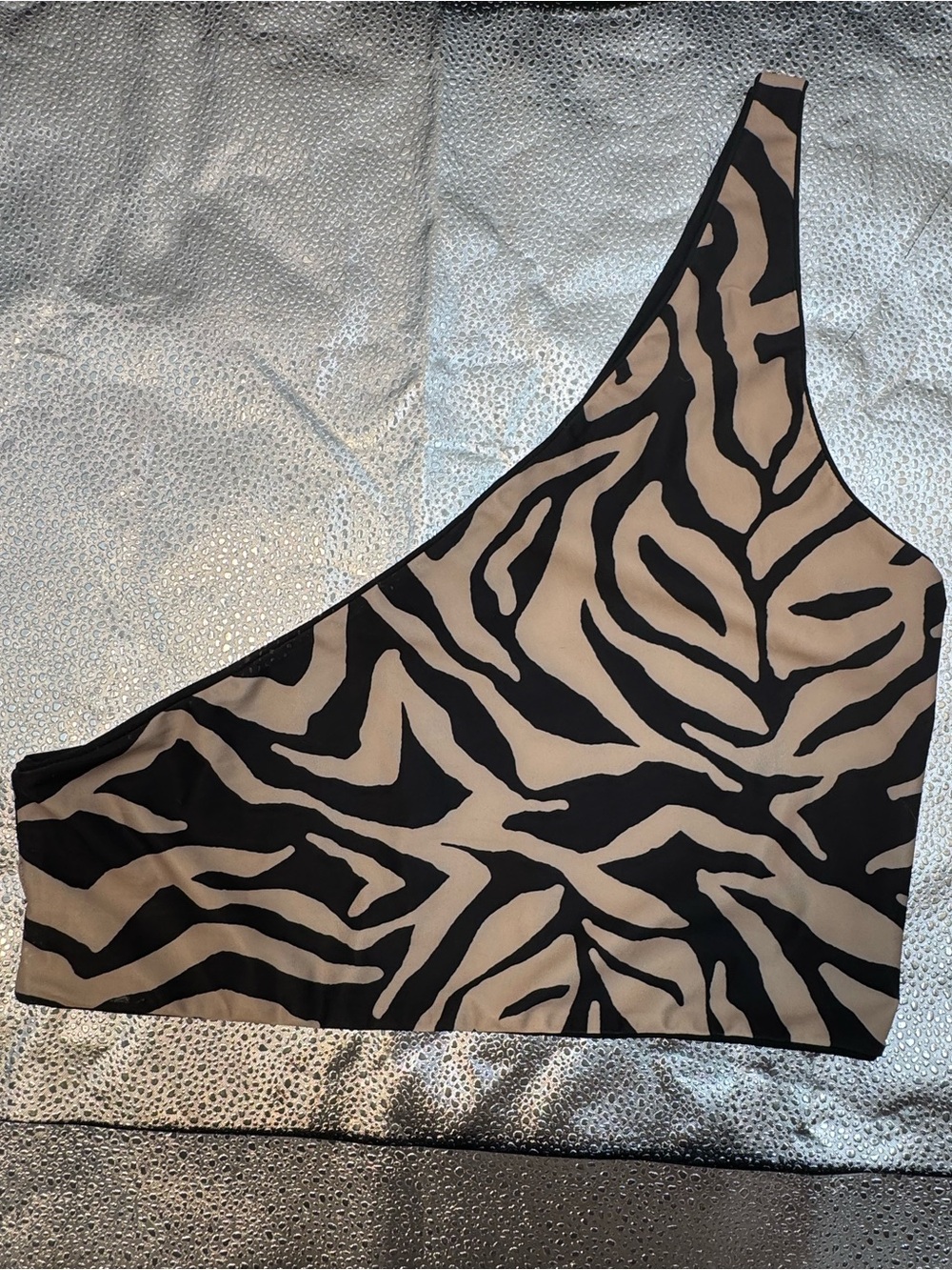 One-Shoulder Zebra-Print Dress Top in Black and Tan